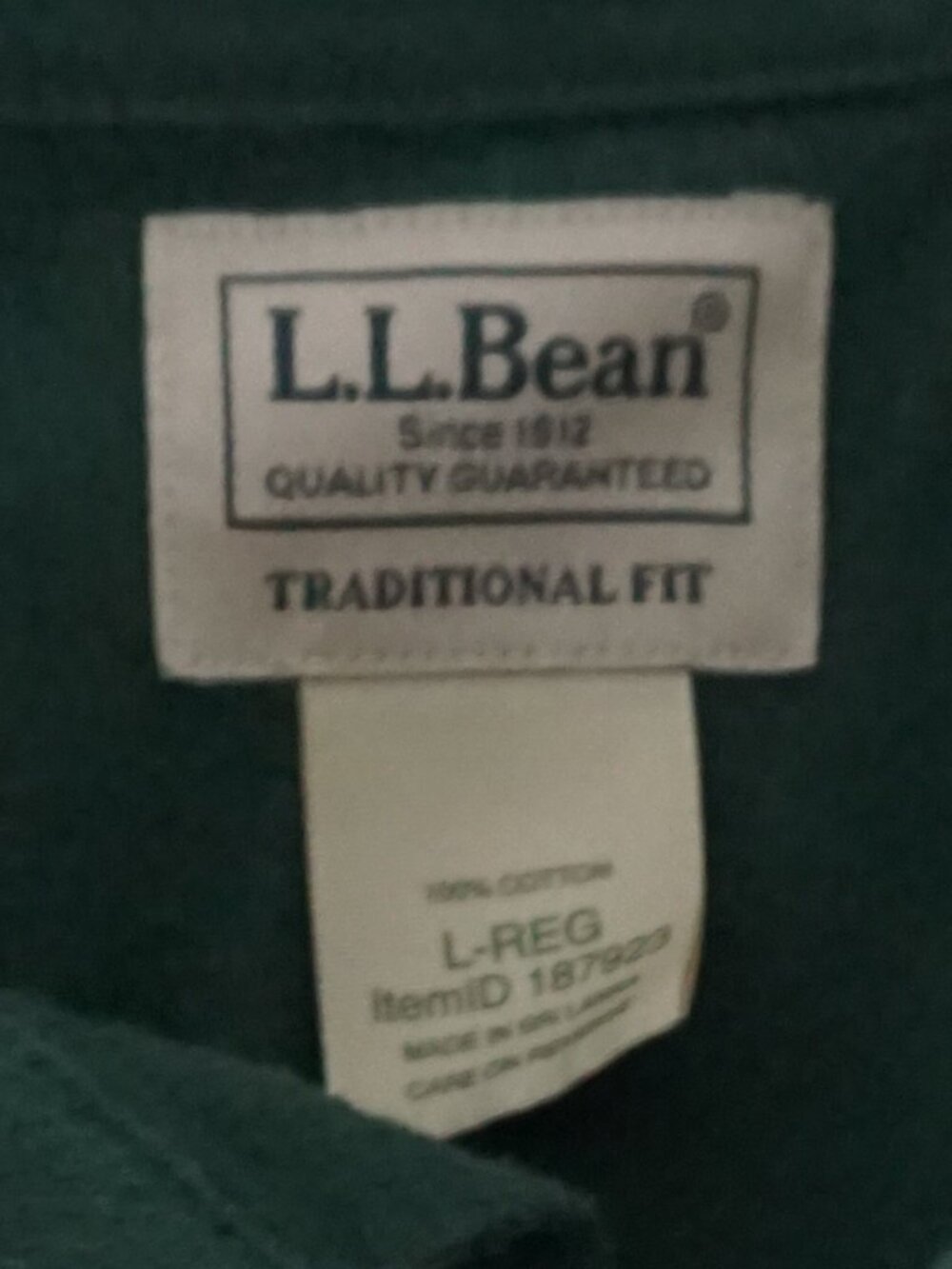 Vintage LL Bean Green Solid Button Front Flannel Shirt Traditional Workwear L - Picture 11 of 11